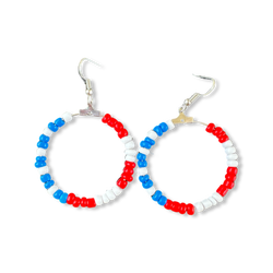 Red, White and Blue Beaded Dangle Hoops