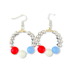 Red, White, Blue, and Silver Bead Earrings