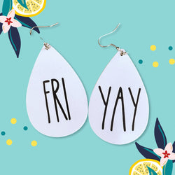FRI-YAY Black and White Vegan Leather Teardrop Earrings Erin's Ink