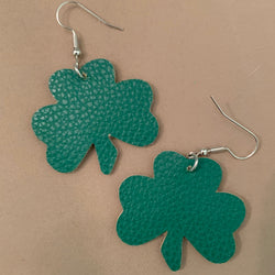 Green Shamrock Vegan Leather Earrings