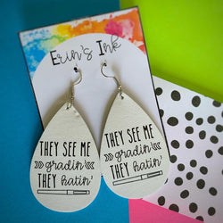 They See Me Grading Vegan Leather Teardrop Earrings Erin's Ink