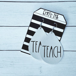 Teach Vegan Leather Teardrop Earrings Erin's Ink