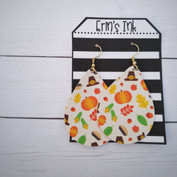 Thanksgiving Feast Vegan Leather Teardrop Earrings Erin's Ink