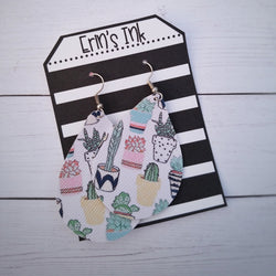 Prickly Pear Vegan Leather Teardrop Earrings Erin's Ink