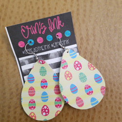 Colorful Easter Egg Vegan Leather Teardrop Earrings Erin's Ink