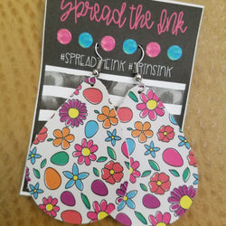 Spring Flower Vegan Leather Teardrop Earrings Erin's Ink