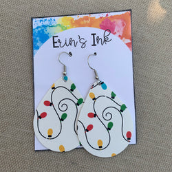 Christmas Light Earrings Vegan Leather Teardrop Earrings Erin's Ink