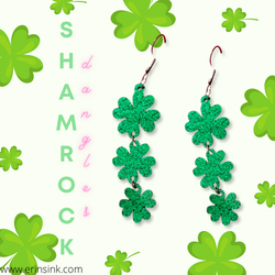 Green Glitter Shamrock Acrylic Dangle Earrings