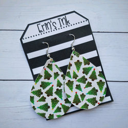 Oh Christmas Tree Vegan Leather Teardrop Earrings Erin's Ink