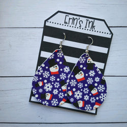 Frosty the Snowman Vegan Leather Teardrop Earrings Erin's Ink