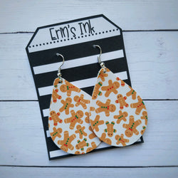 Gingerbread Vegan Leather Teardrop Earrings Erin's Ink