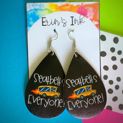 Seatbelts Everyone! Vegan Leather Teardrop Earrings Erin's Ink