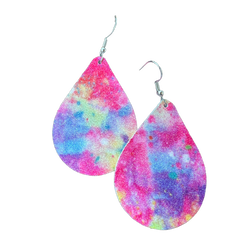Shimmer Bright Tie Dye Tear Drop Vegan Leather Earrings