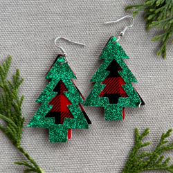 Red Buffalo Plaid Green Glitter Christmas Trees