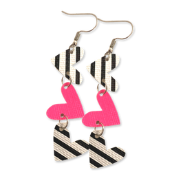 Striped and Hot Pink Heart Dangle Earrings Erin’s Ink