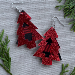 Buffalo Plaid and Red Glitter Christmas Trees