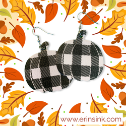 White and Black Buffalo Plaid Pumpkin Earrings
