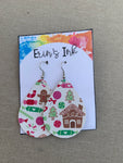 Gingerbread Christmas Baking Vegan Leather Teardrop Earrings Erin's Ink