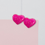 Pink Glitter Heart Earrings