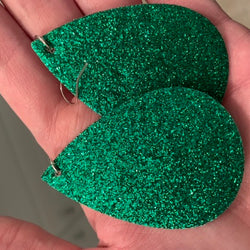 Green Glitter Vegan Leather Teardrop Earrings Erin's Ink
