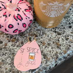 Pumpkin Spice Girl Blush Vegan Leather Teardrop Earrings Erin's Ink