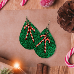 Candy Canes and Glitter Faux Leather Earrings