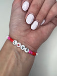 Love Bracelet Red Pink and White Beads