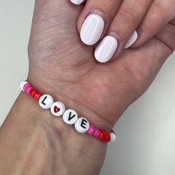 Love Bracelet Red Pink and White Beads