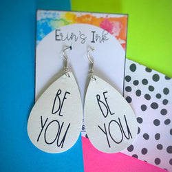 Be You Black and White Vegan Leather Teardrop Earrings Erin's Ink