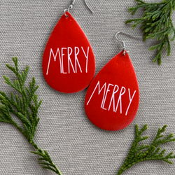 Merry Earrings Red and White Vegan Leather Teardrop Earrings Erin's Ink