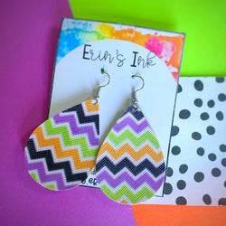 Halloween Chevron Vegan Leather Earrings