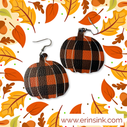 Orange and Black Buffalo Plaid Pumpkin Earrings