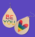 Be You Rainbow Heart Vegan Leather Teardrop Earrings Erin’s Ink