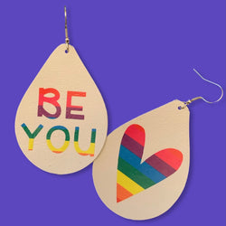 Be You Rainbow Heart Vegan Leather Teardrop Earrings Erin’s Ink