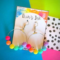 Bright Rainbow Bead Hoop Dangle Earrings Erin's Ink
