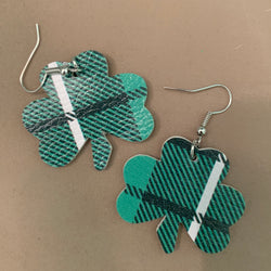 Plaid with White Stripe Shamrock Earrings