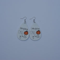 Happy Fall Y'all Vegan Leather Teardrop Earrings Erin's Ink