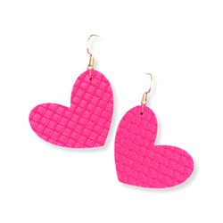 Hot Pink Faux Leather Heart Earrings Erin's Ink