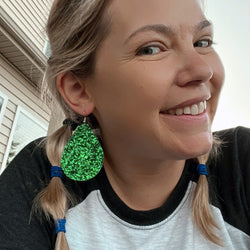 Green Glitter Vegan Leather Teardrop Earrings Erin's Ink