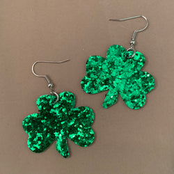 Green Glitter Shamrock Earrings