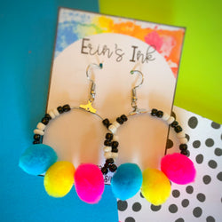 Pom Pom Beaded Hoop Earrings Erin’s Ink