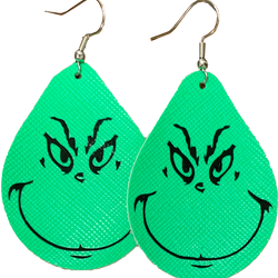Grinch Green Vegan Leather Teardrop Earrings Erin's Ink