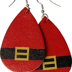 Santa Christmas Vegan Leather Teardrop Earrings Erin's Ink