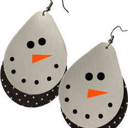 Snowman Double Layer Polka Dot Vegan Leather Teardrop Earrings Erin's Ink