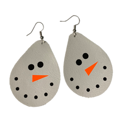 Snowman Vegan Leather Teardrop Earrings Erin's Ink