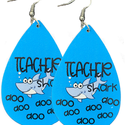 Teacher Shark Vegan Leather Teardrop Earrings Erin's Ink